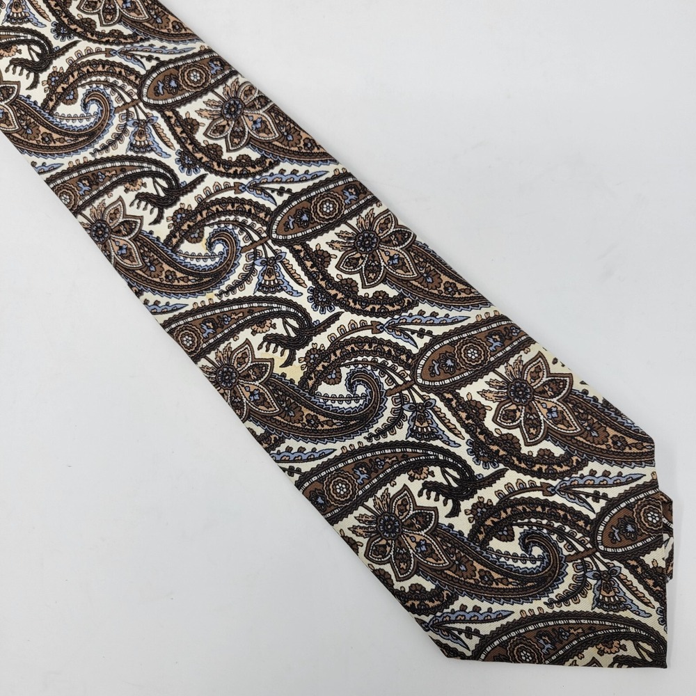 Christian Dior Tie Mens Necktie Silk Brown Beige Paisley Cravates Paris NY Adult